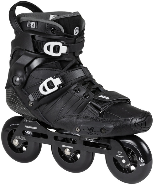 The black HC EVO Pro, the urban inline skate of Powerslide with three wheels of 90 mm